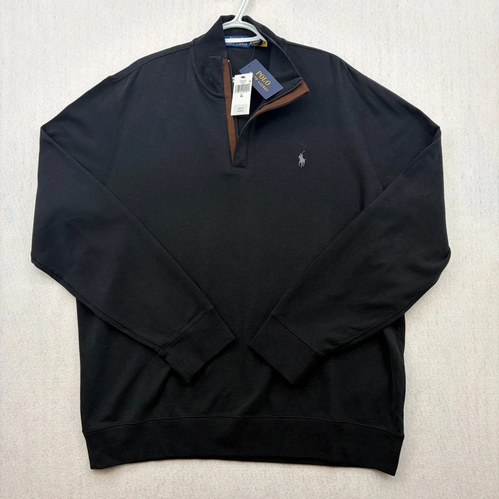 Polo Ralph Lauren Mens XL Quarter Zip Pullover Black Cotton Blend 710890534031